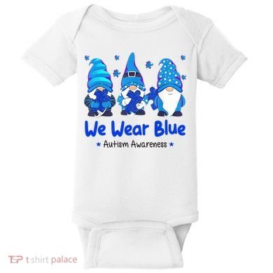 We Wear Blue Autism Awareness Gnome Baby Bodysuit