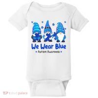 We Wear Blue Autism Awareness Gnome Baby Bodysuit thumb 0