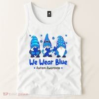 We Wear Blue Autism Awareness Gnome Tank Top thumb 2