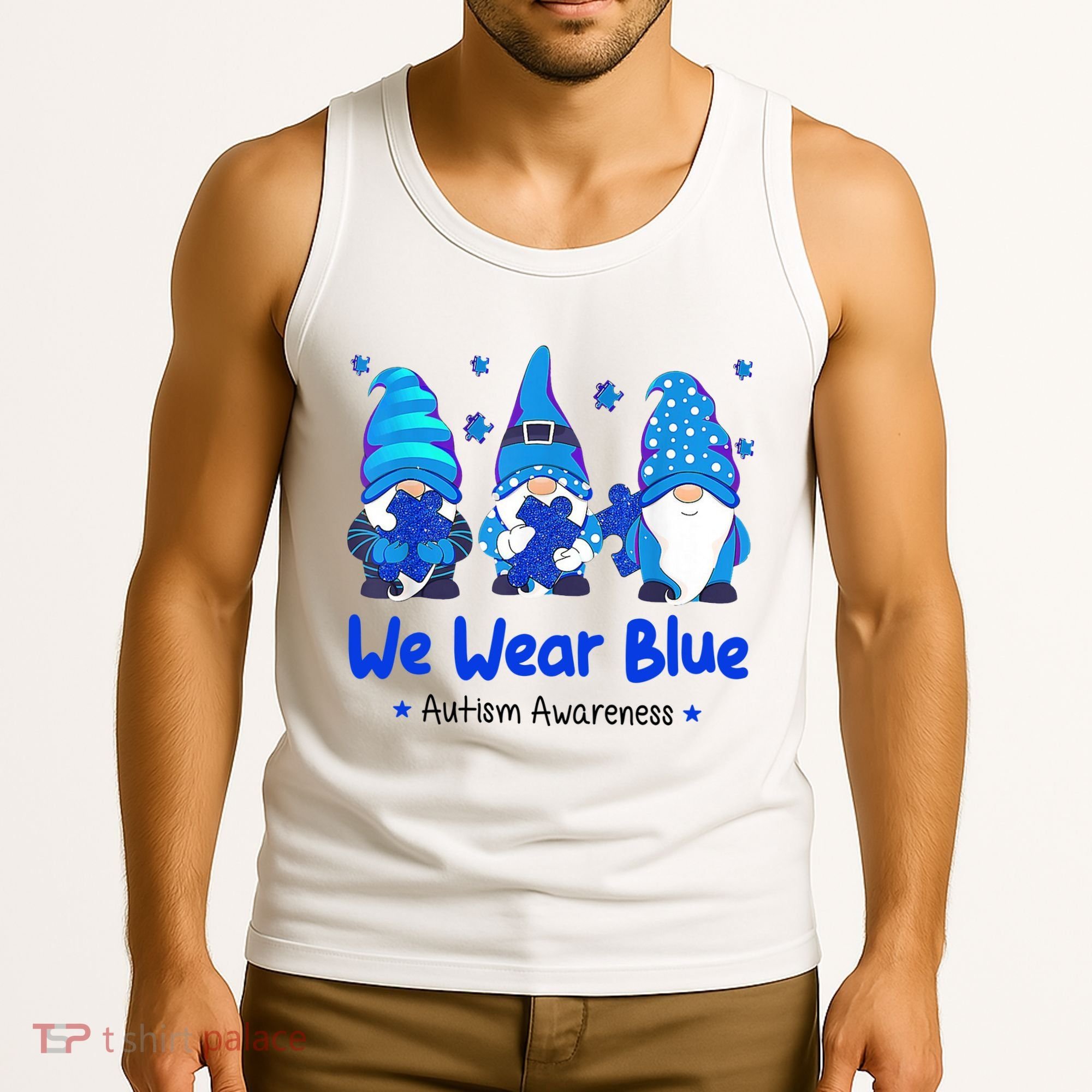 We Wear Blue Autism Awareness Gnome Tank Top