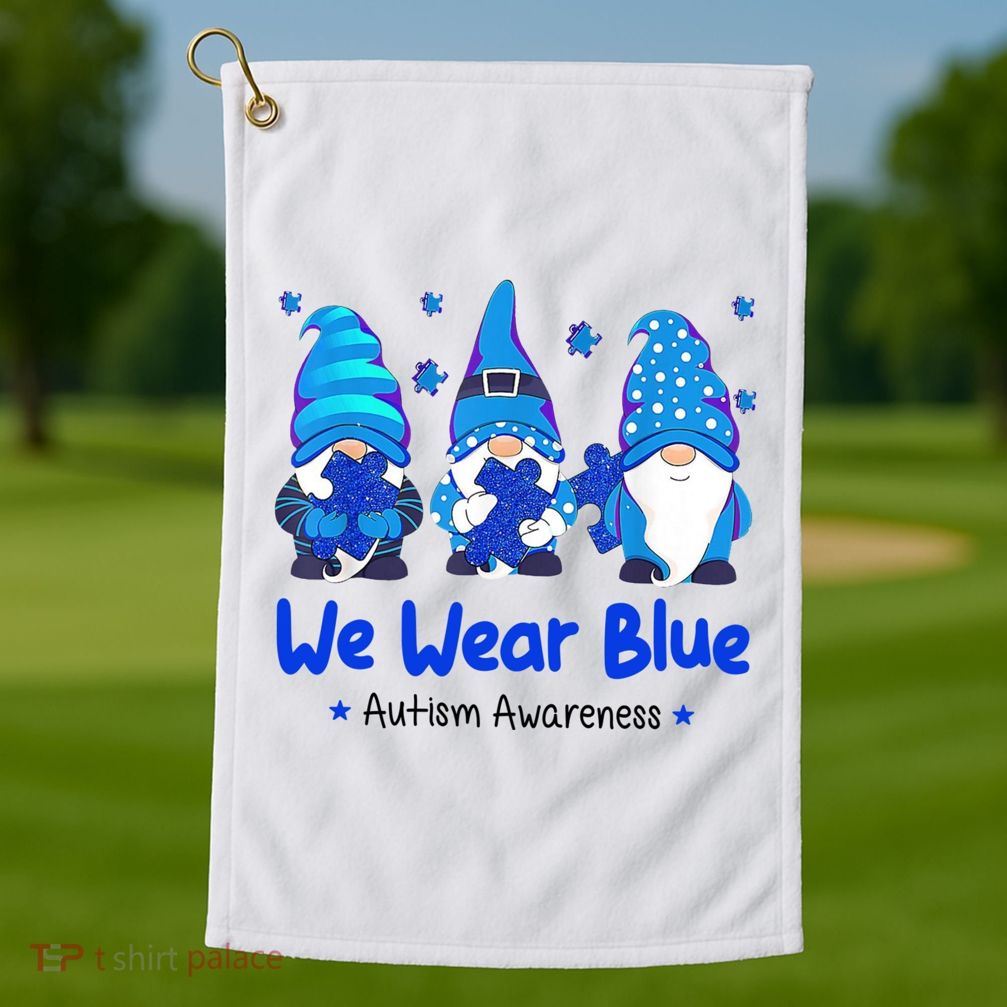 We Wear Blue Autism Awareness Gnome Golf Towel