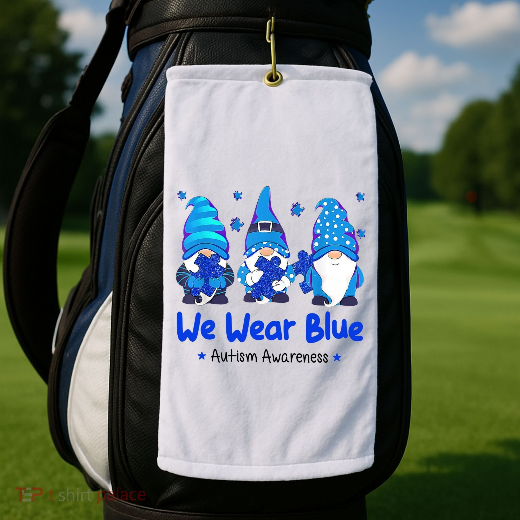 We Wear Blue Autism Awareness Gnome Golf Towel