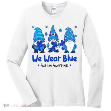 We Wear Blue Autism Awareness Gnome Women's Long Sleeve Shirt