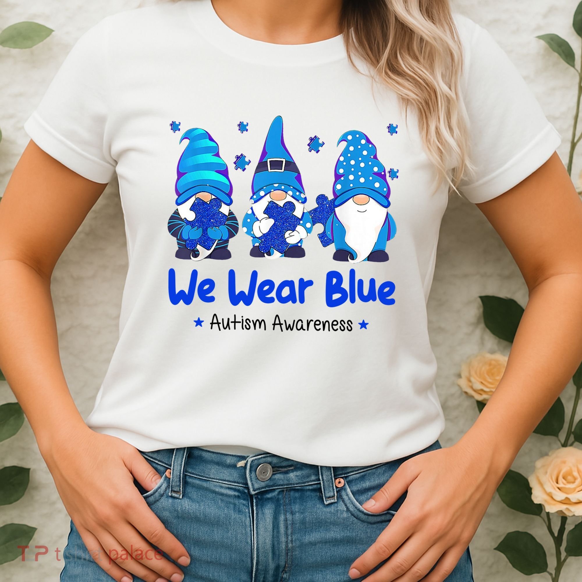 We Wear Blue Autism Awareness Gnome Women's T-Shirt