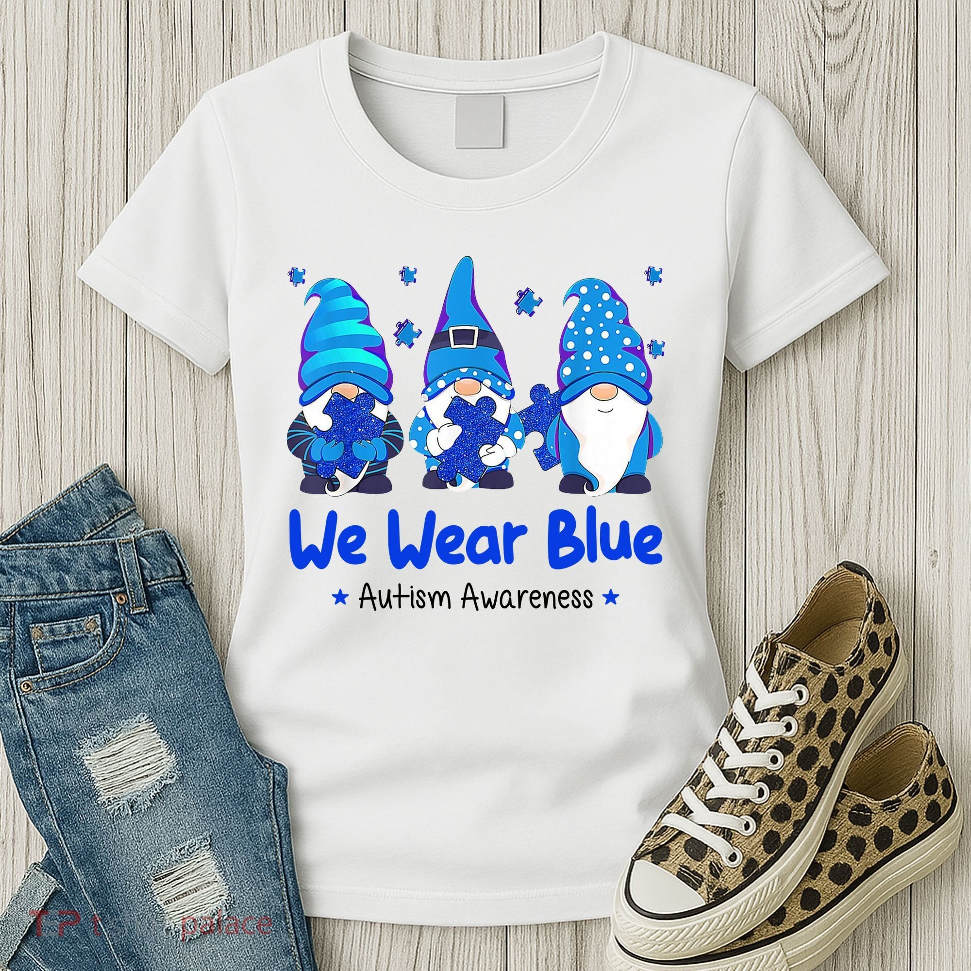 We Wear Blue Autism Awareness Gnome Women's T-Shirt