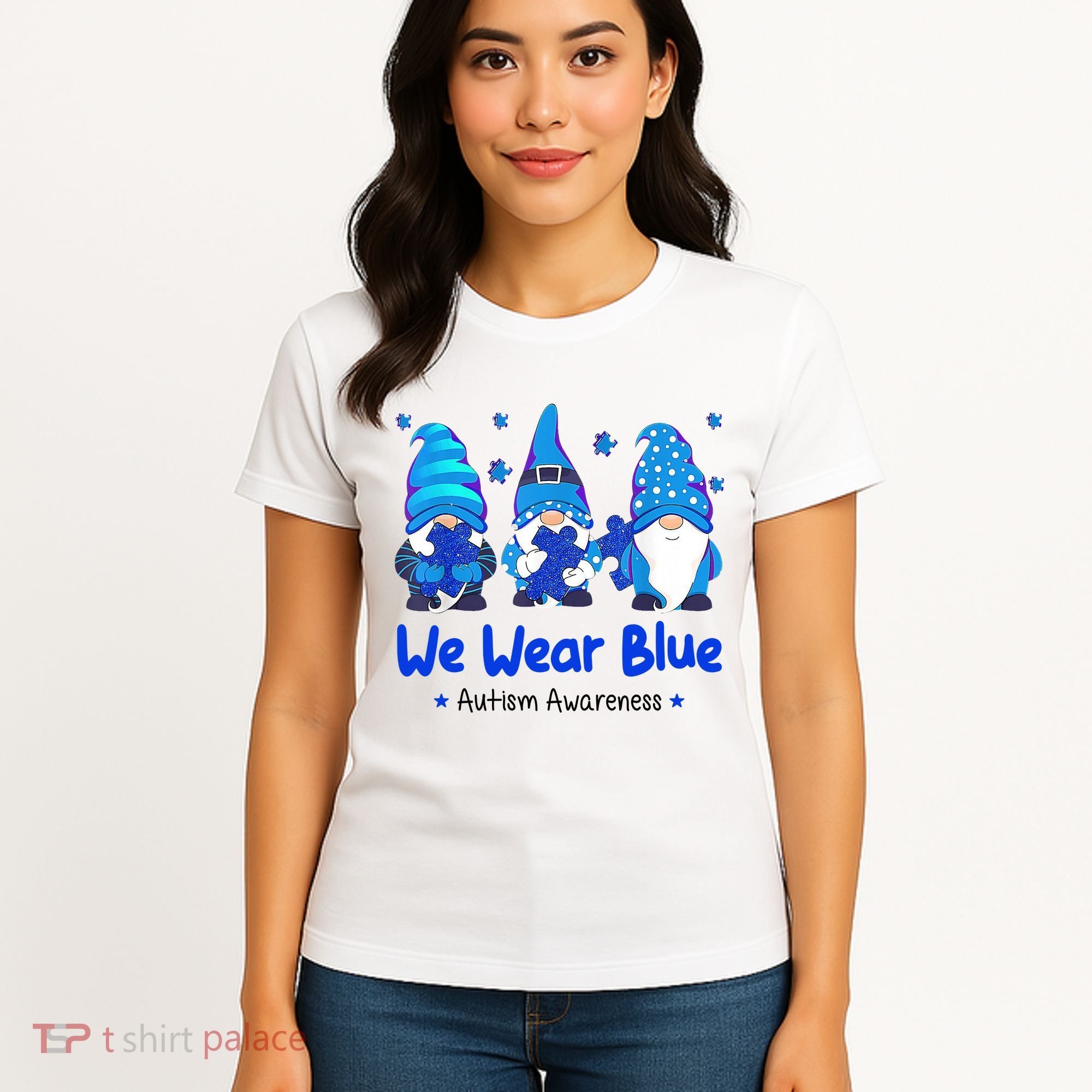 We Wear Blue Autism Awareness Gnome Women's T-Shirt