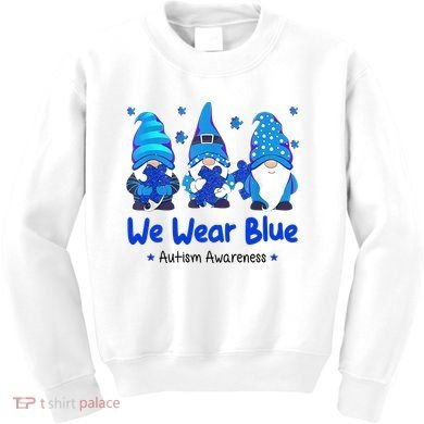 We Wear Blue Autism Awareness Gnome Kids Sweatshirt