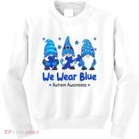 We Wear Blue Autism Awareness Gnome Kids Sweatshirt thumb 0