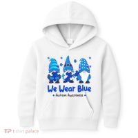 We Wear Blue Autism Awareness Gnome Kids Hoodie thumb 0