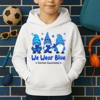 We Wear Blue Autism Awareness Gnome Kids Hoodie thumb 2