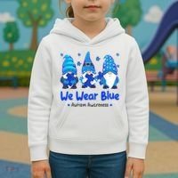 We Wear Blue Autism Awareness Gnome Kids Hoodie thumb 3