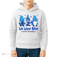 We Wear Blue Autism Awareness Gnome Kids Hoodie thumb 4
