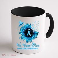 We Wear Blue Colon Cancer Awareness Ribbon Sunflower Gift Coffee Mug thumb 1