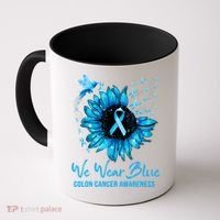 We Wear Blue Colon Cancer Awareness Ribbon Sunflower Gift Coffee Mug thumb 0