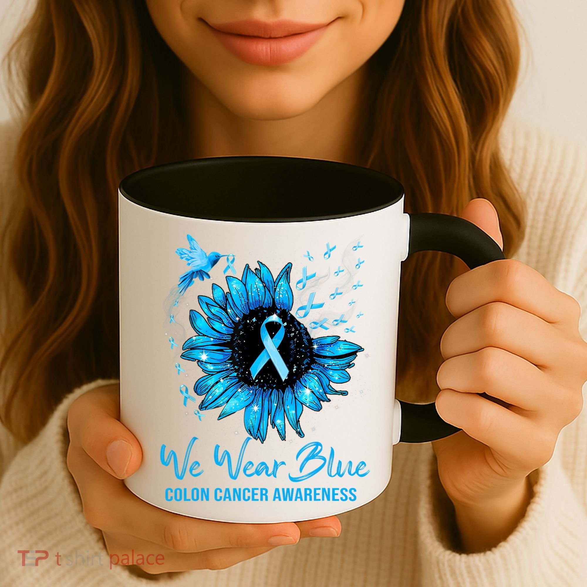 We Wear Blue Colon Cancer Awareness Ribbon Sunflower Gift Coffee Mug