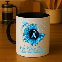 We Wear Blue Colon Cancer Awareness Ribbon Sunflower Gift Coffee Mug thumb 4