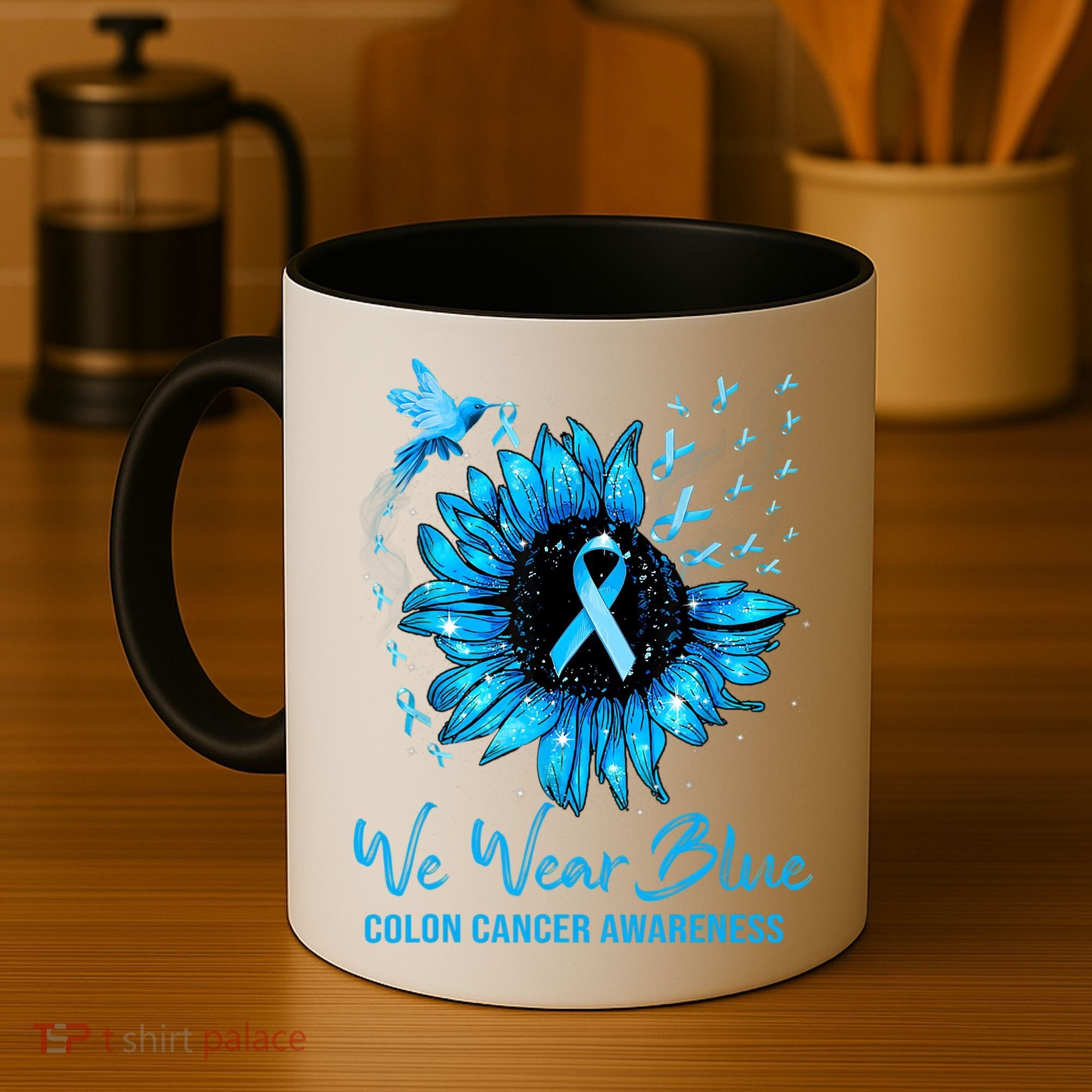 We Wear Blue Colon Cancer Awareness Ribbon Sunflower Gift Coffee Mug