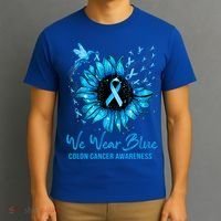 We Wear Blue Colon Cancer Awareness Ribbon Sunflower Gift T-Shirt thumb 3