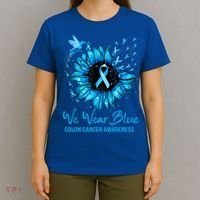 We Wear Blue Colon Cancer Awareness Ribbon Sunflower Gift T-Shirt thumb 4