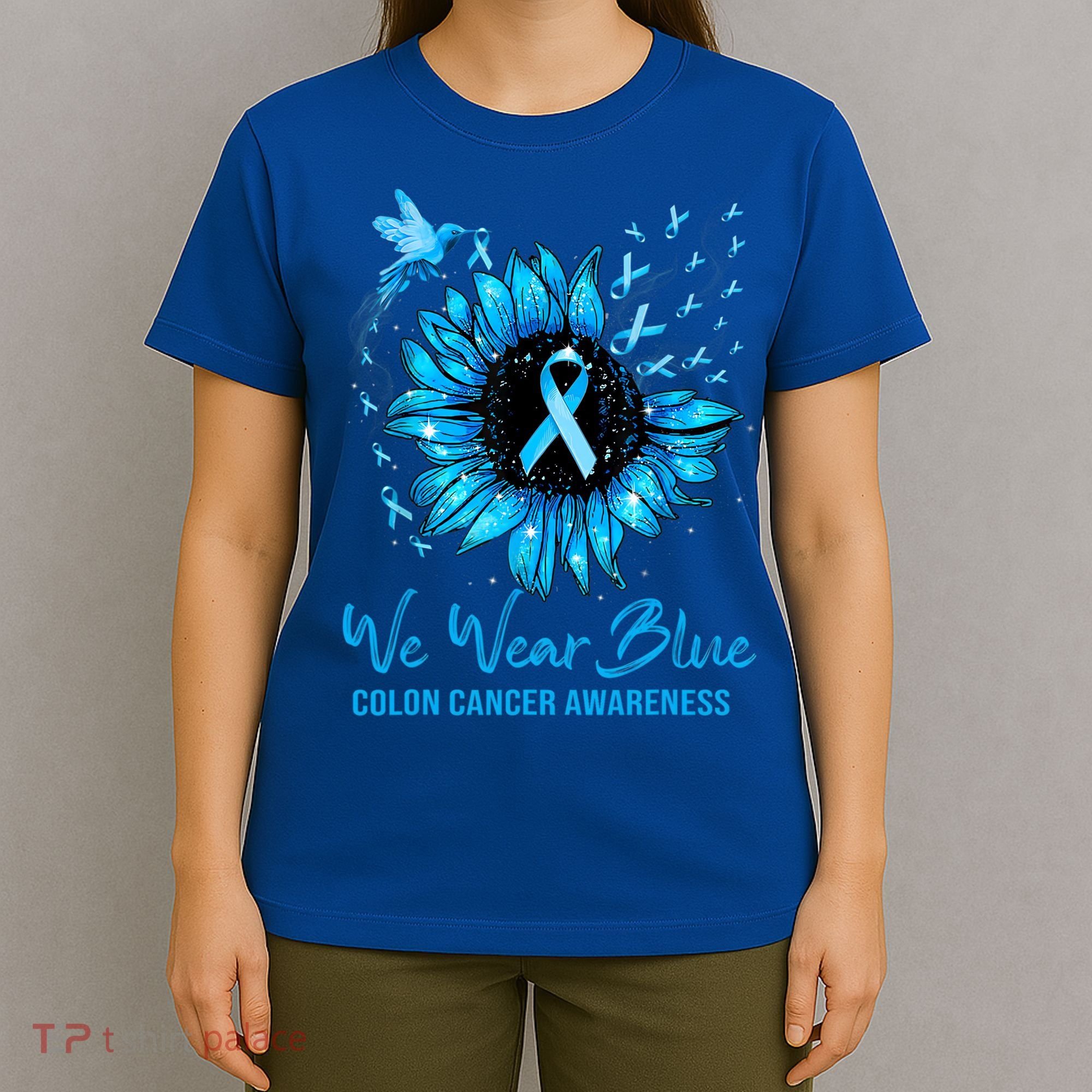 We Wear Blue Colon Cancer Awareness Ribbon Sunflower Gift T-Shirt