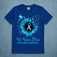 We Wear Blue Colon Cancer Awareness Ribbon Sunflower Gift T-Shirt thumb 5