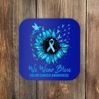 We Wear Blue Colon Cancer Awareness Ribbon Sunflower Gift Coaster thumb 0