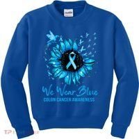 We Wear Blue Colon Cancer Awareness Ribbon Sunflower Gift Kids Sweatshirt thumb 0