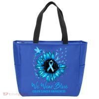 We Wear Blue Colon Cancer Awareness Ribbon Sunflower Gift Tote Bag thumb 0