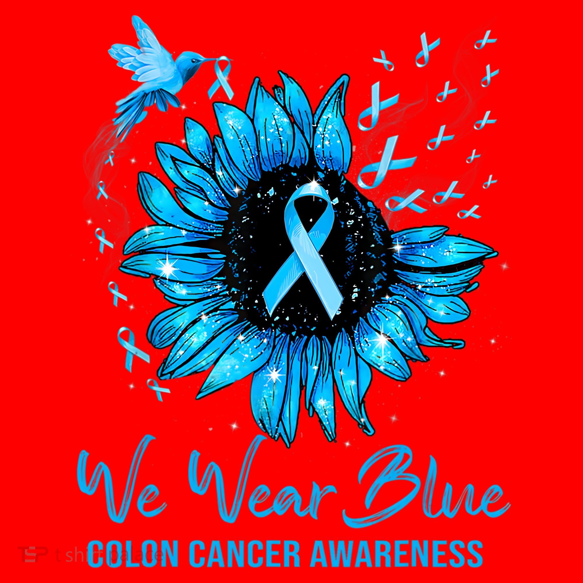 We Wear Blue Colon Cancer Awareness Ribbon Sunflower Gift Santa Hat