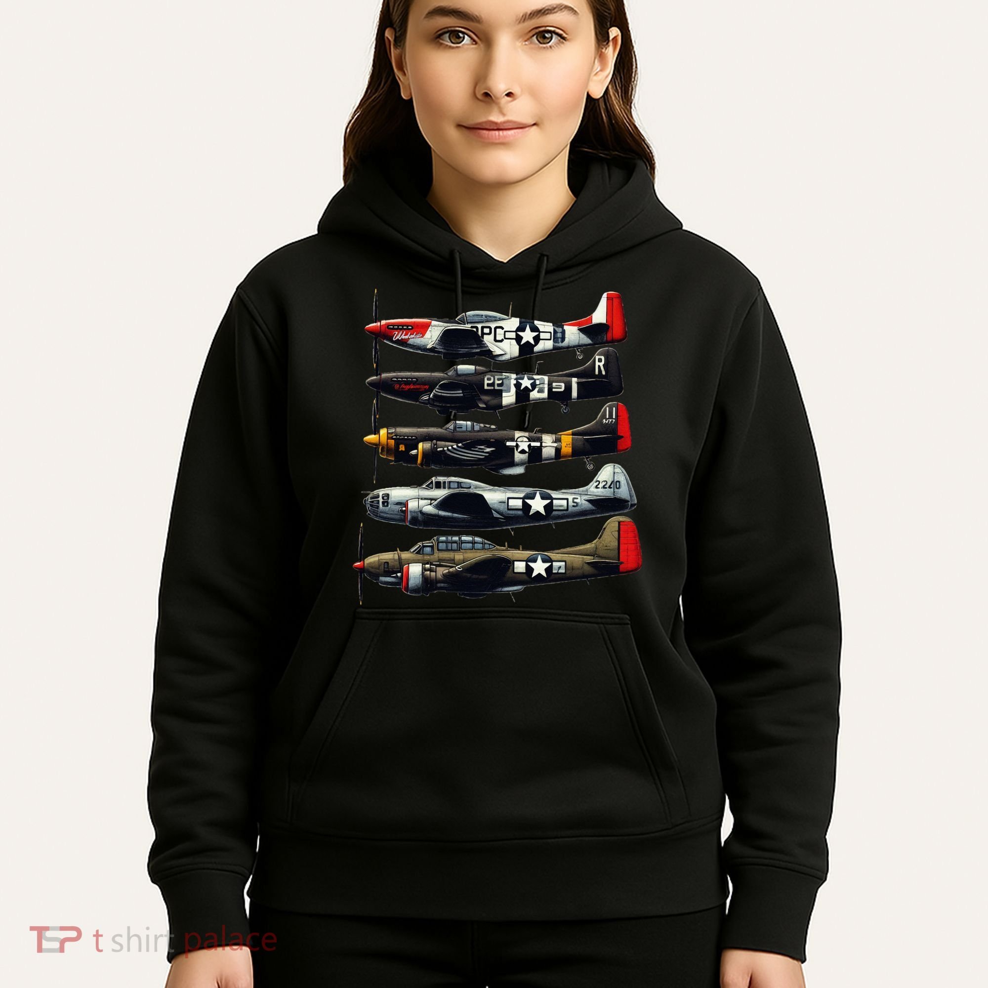 Ww2 Warplanes B 17 P51 Mustang F4u Corsair P40 Warhawk Hoodie