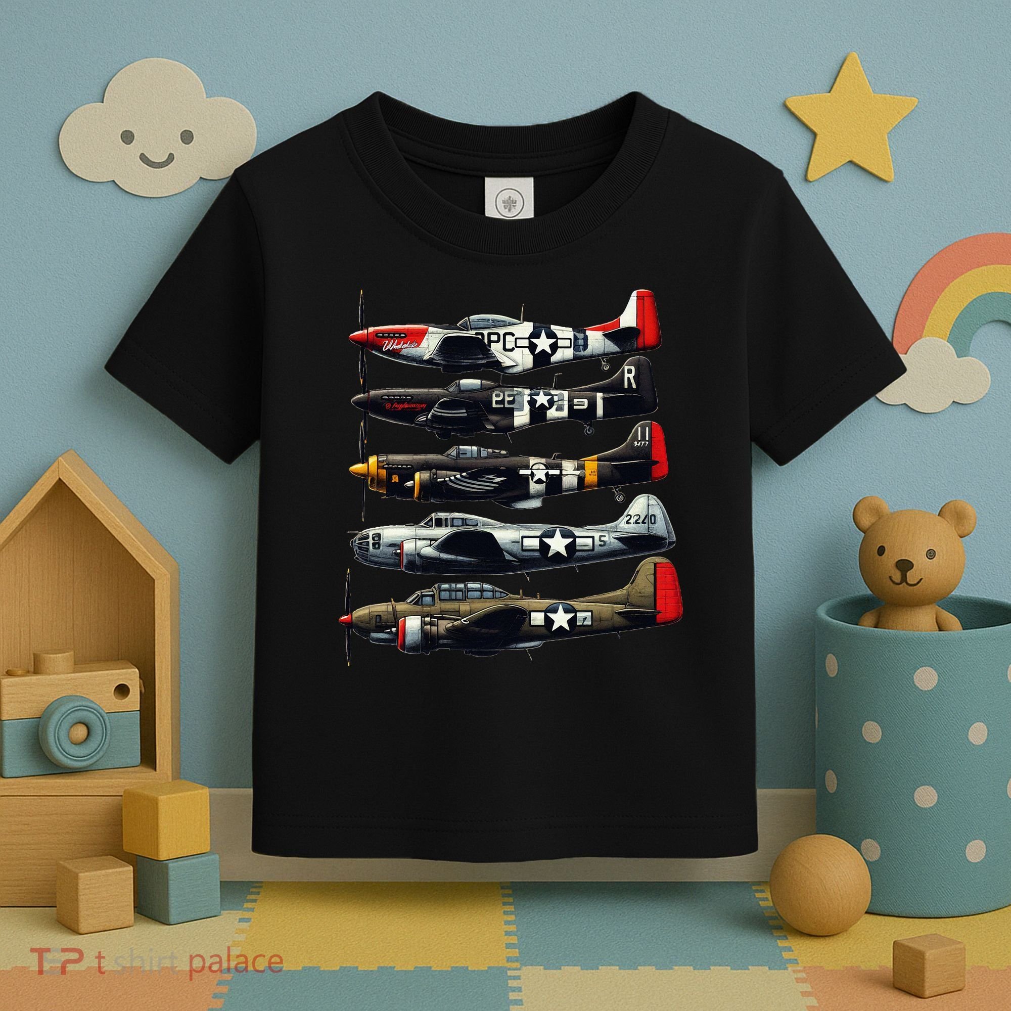 Ww2 Warplanes B 17 P51 Mustang F4u Corsair P40 Warhawk Toddler T-Shirt