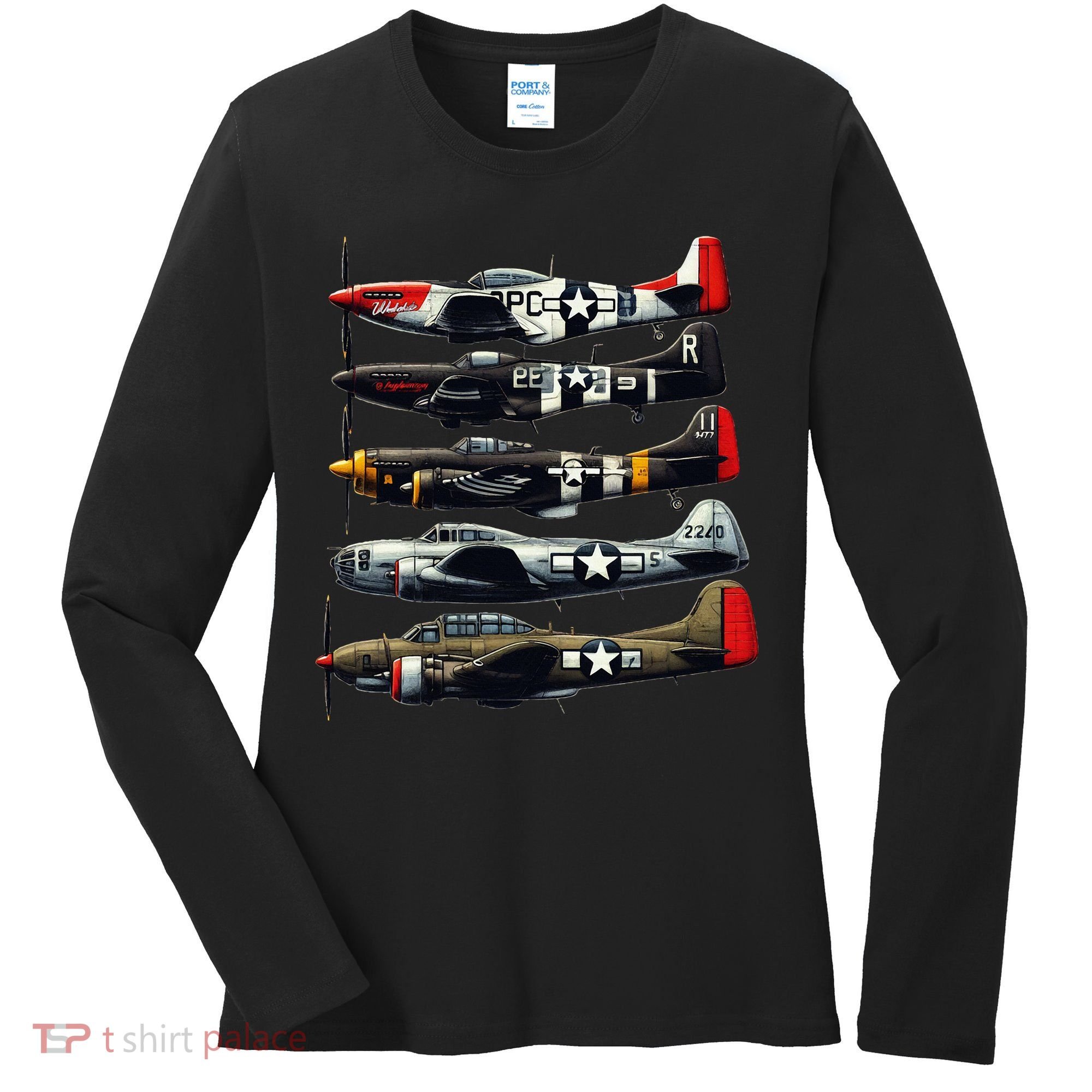 Ww2 Warplanes B 17 P51 Mustang F4u Corsair P40 Warhawk Women's Long Sleeve Shirt