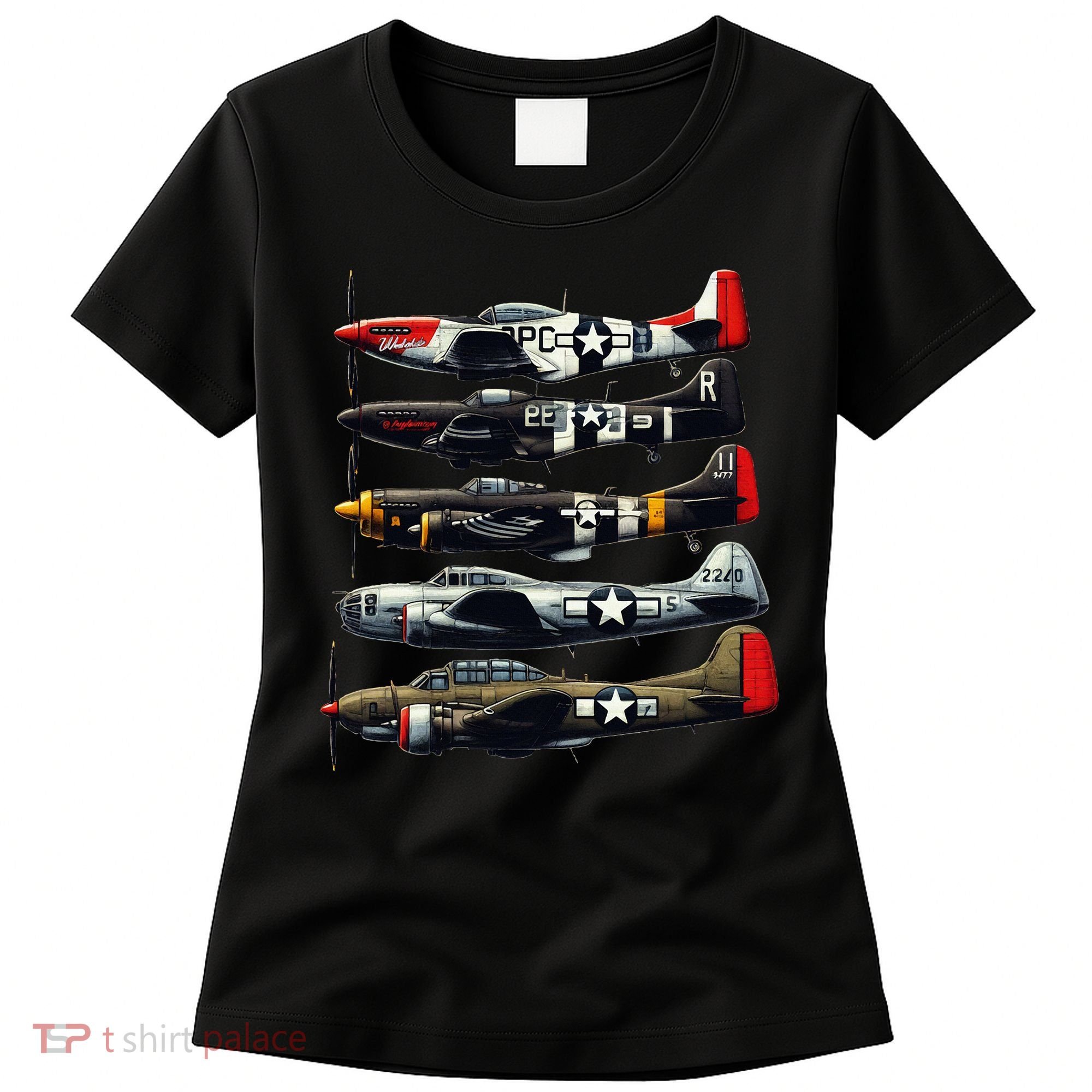 Ww2 Warplanes B 17 P51 Mustang F4u Corsair P40 Warhawk Women's T-Shirt