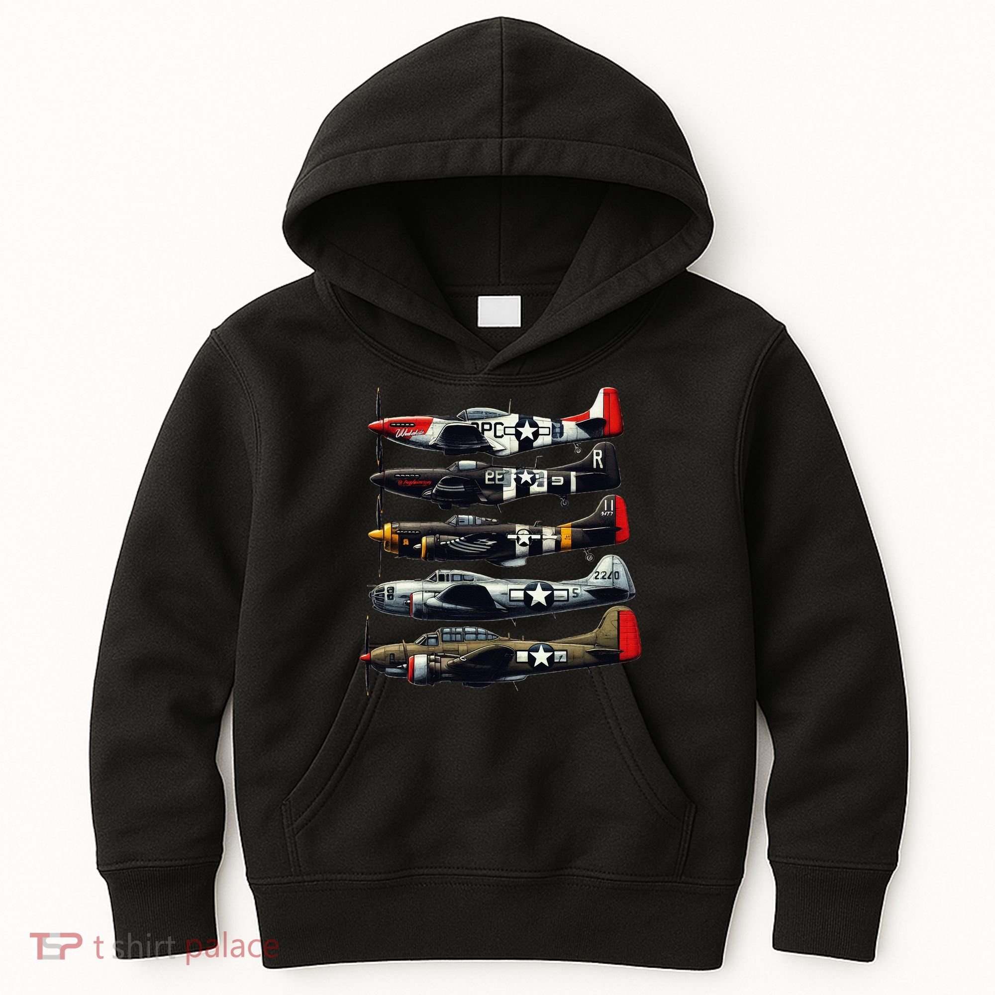 Ww2 Warplanes B 17 P51 Mustang F4u Corsair P40 Warhawk Kids Hoodie