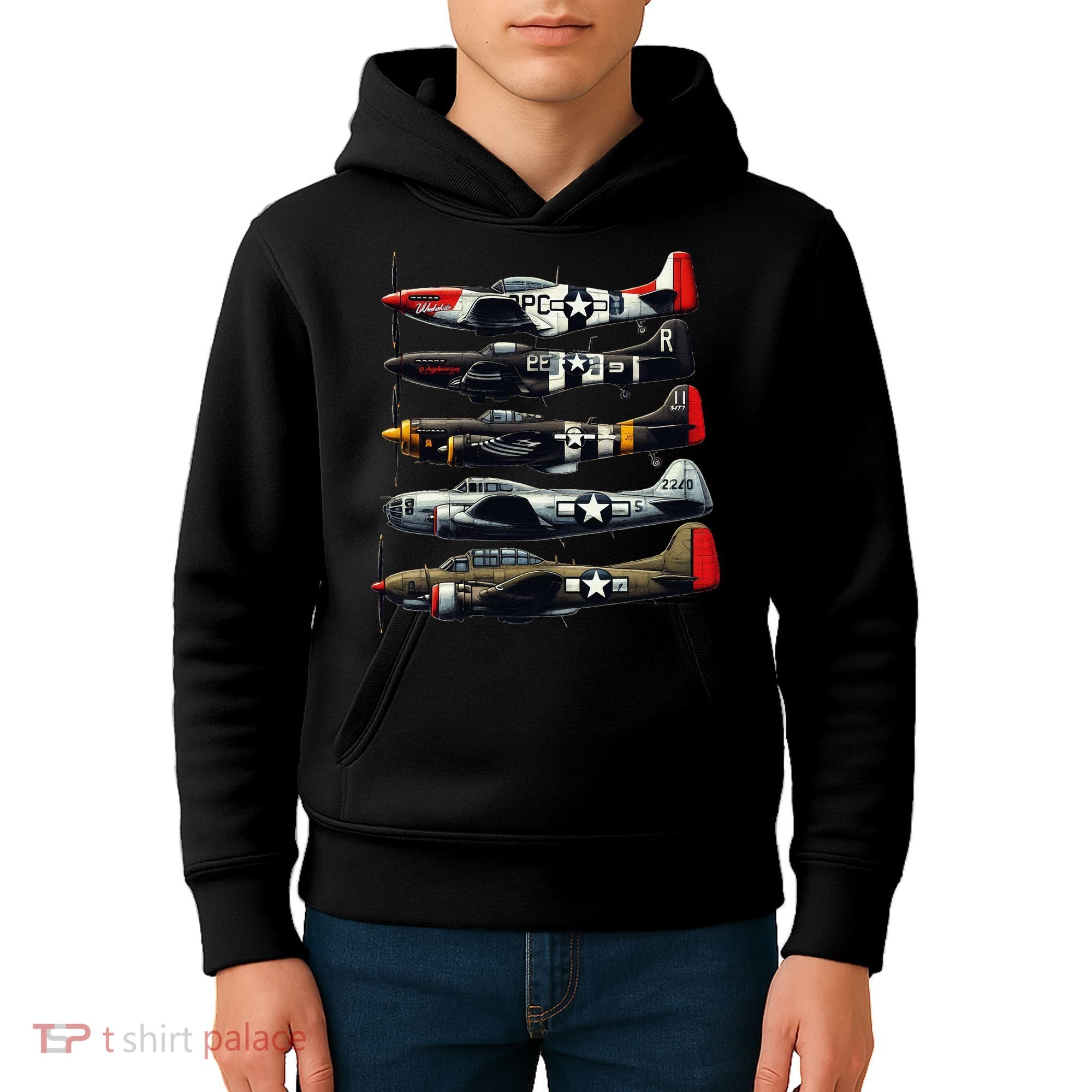 Ww2 Warplanes B 17 P51 Mustang F4u Corsair P40 Warhawk Kids Hoodie