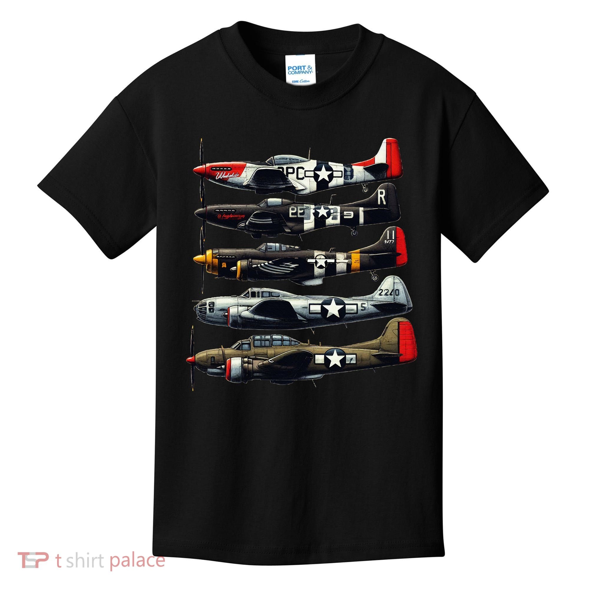Ww2 Warplanes B 17 P51 Mustang F4u Corsair P40 Warhawk Kids T-Shirt