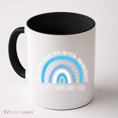 We Wear Blue For Autism Awareness Cute Rainbow Autistic Coffee Mug
