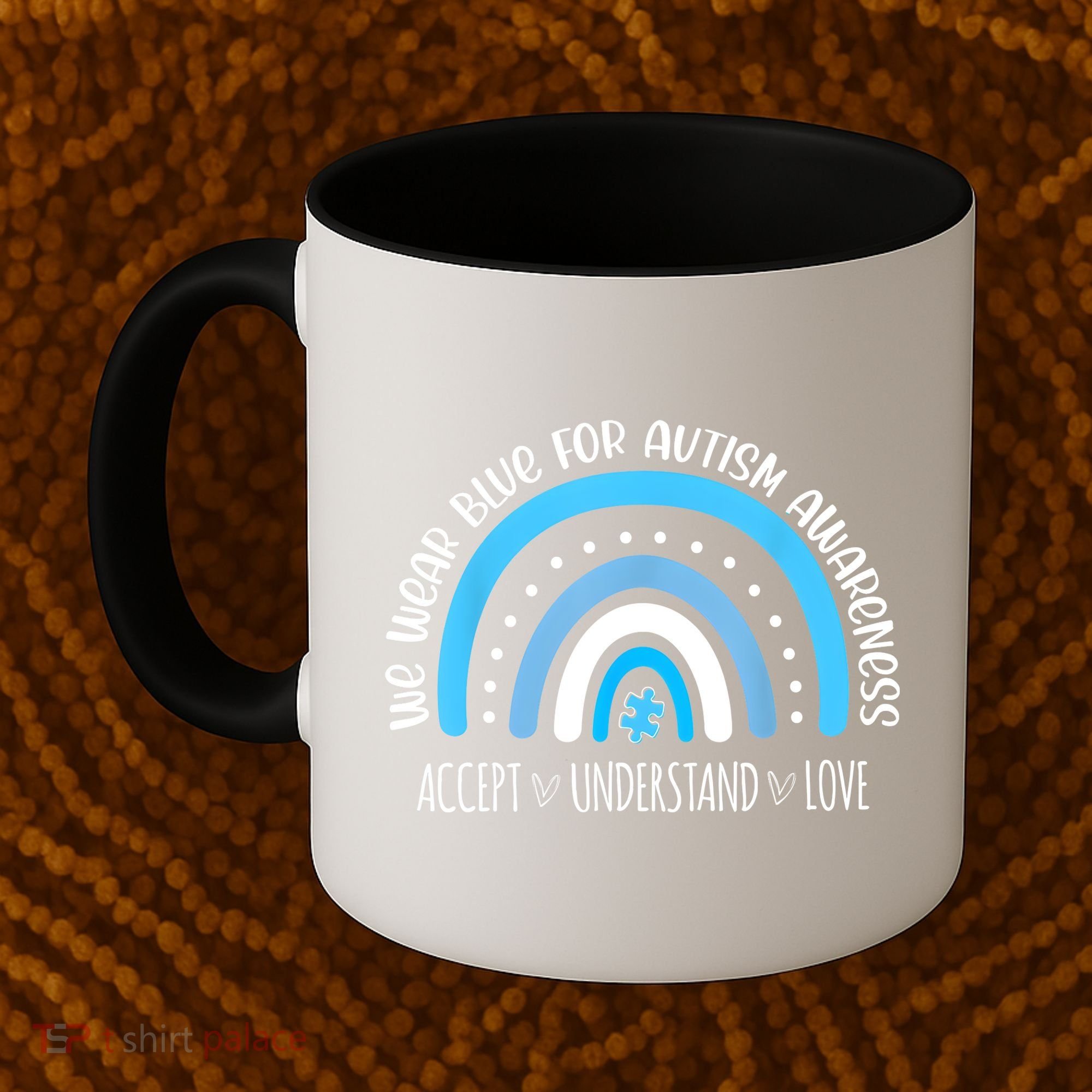We Wear Blue For Autism Awareness Cute Rainbow Autistic Coffee Mug