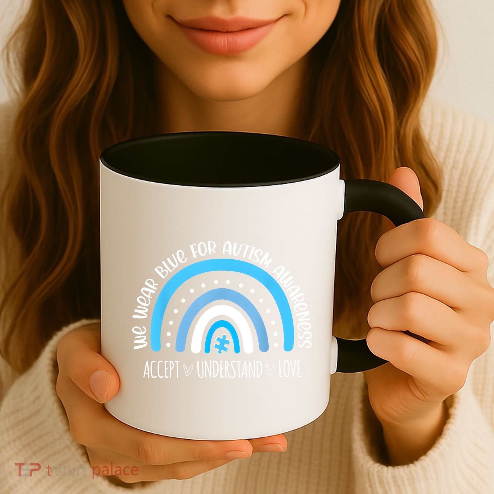 We Wear Blue For Autism Awareness Cute Rainbow Autistic Coffee Mug