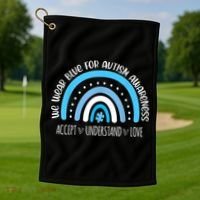 We Wear Blue For Autism Awareness Cute Rainbow Autistic Golf Towel thumb 1