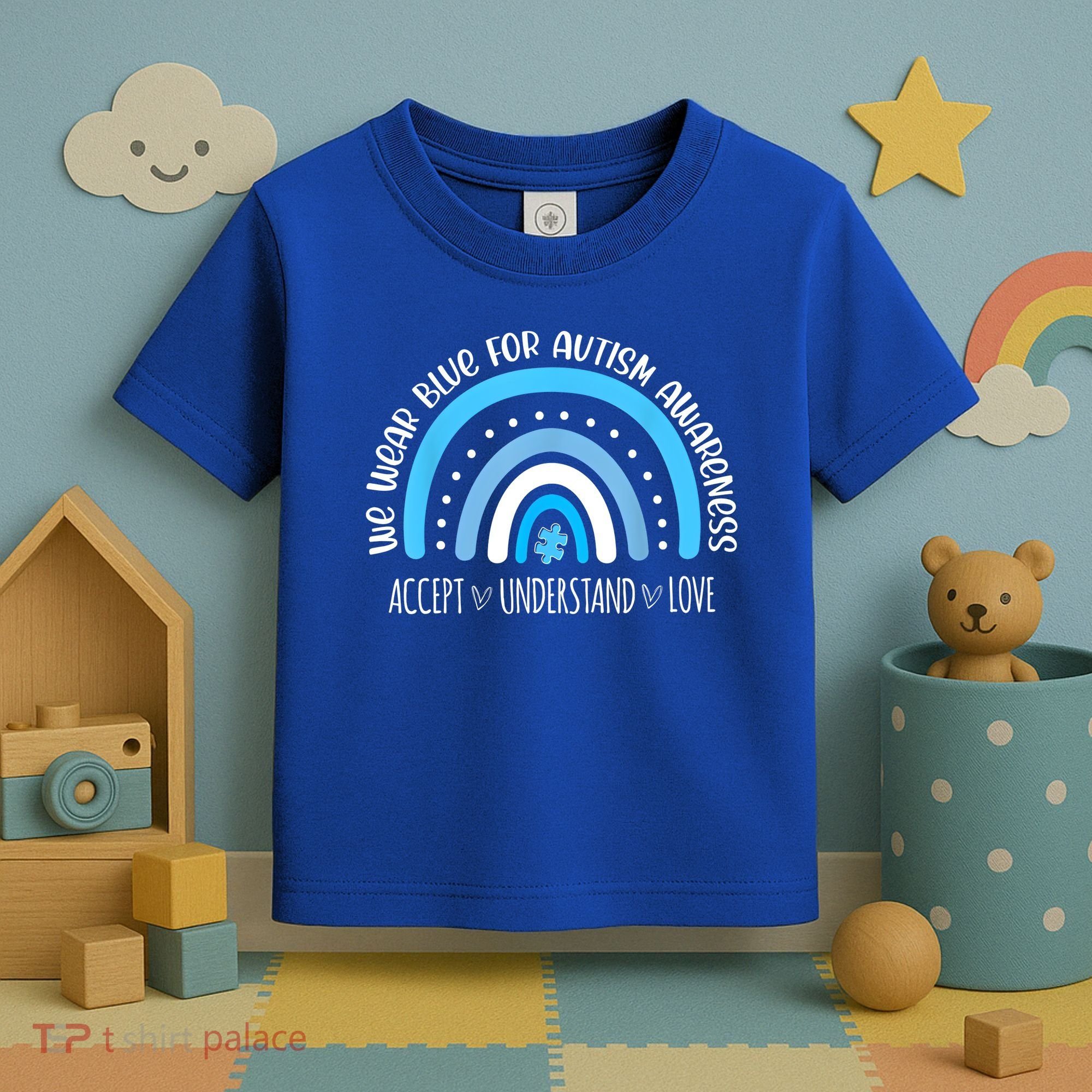 We Wear Blue For Autism Awareness Cute Rainbow Autistic Toddler T-Shirt