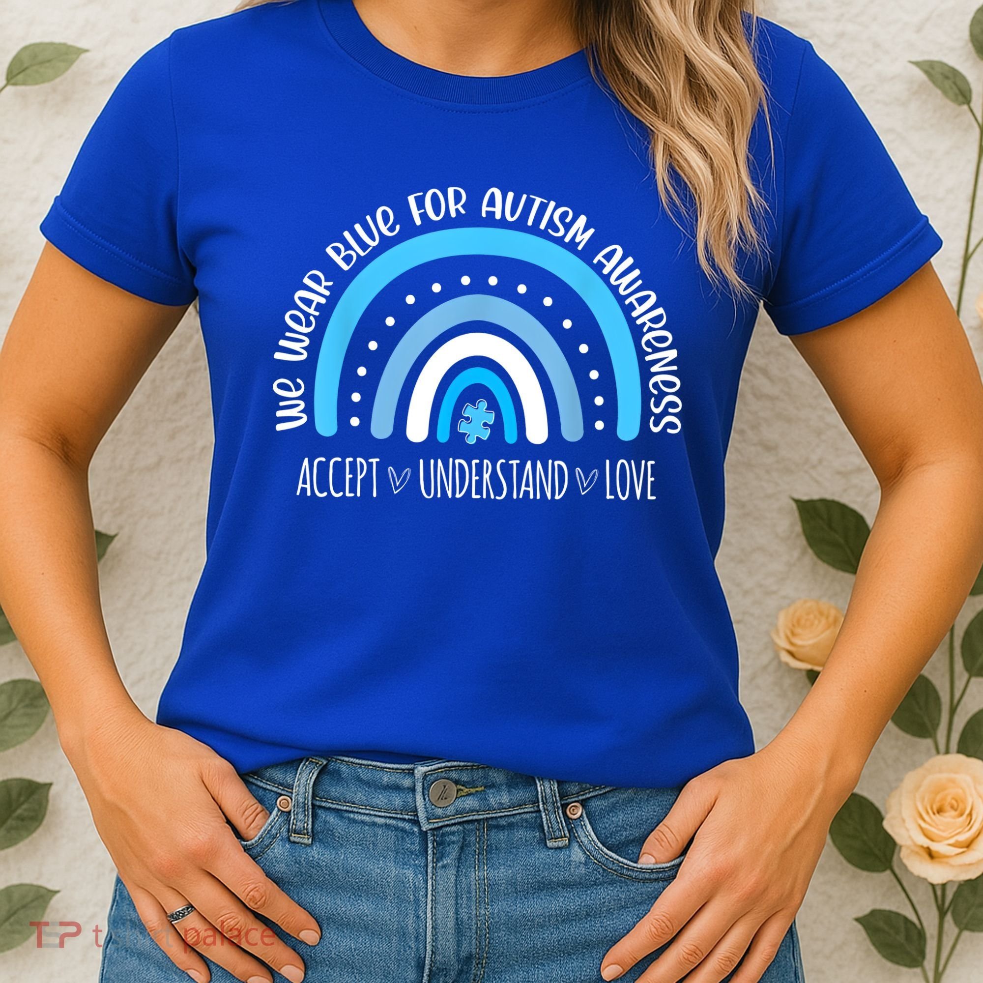 We Wear Blue For Autism Awareness Cute Rainbow Autistic Women's T-Shirt