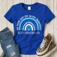We Wear Blue For Autism Awareness Cute Rainbow Autistic Women's T-Shirt thumb 3