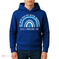 We Wear Blue For Autism Awareness Cute Rainbow Autistic Kids Hoodie thumb 4
