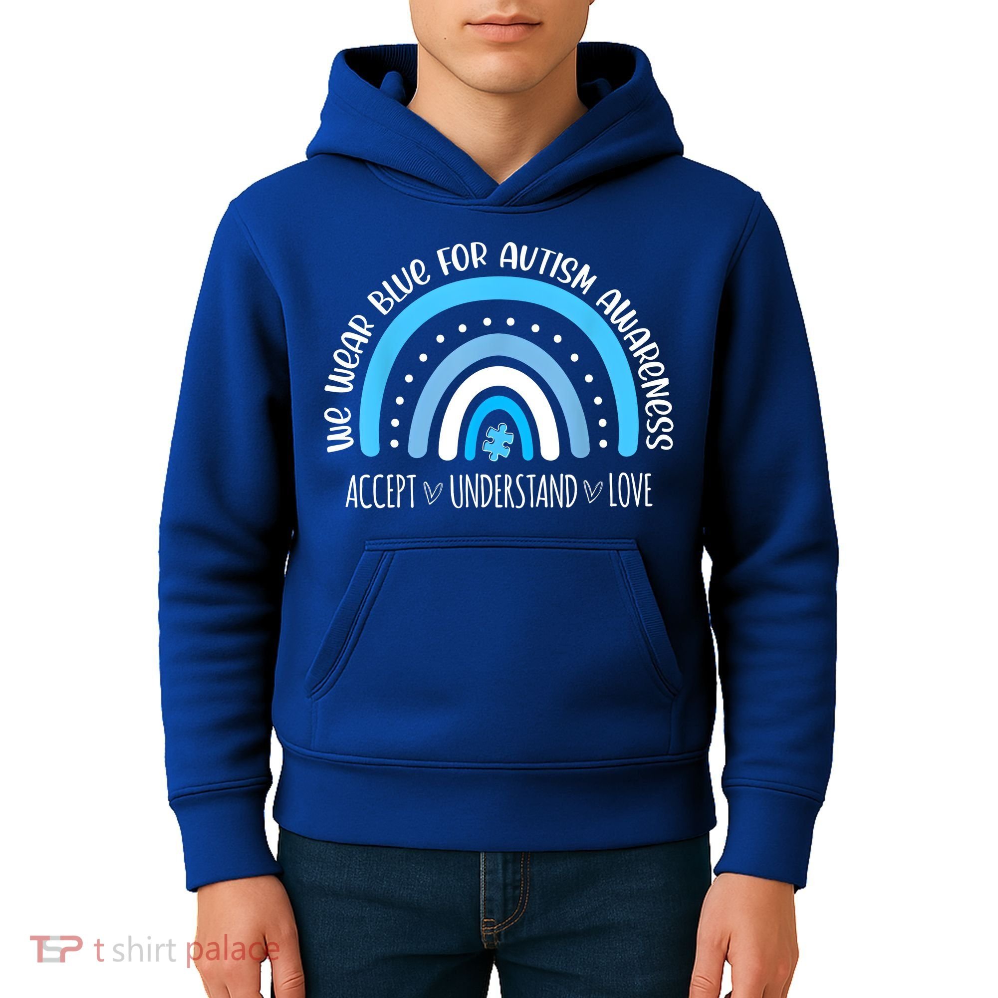We Wear Blue For Autism Awareness Cute Rainbow Autistic Kids Hoodie
