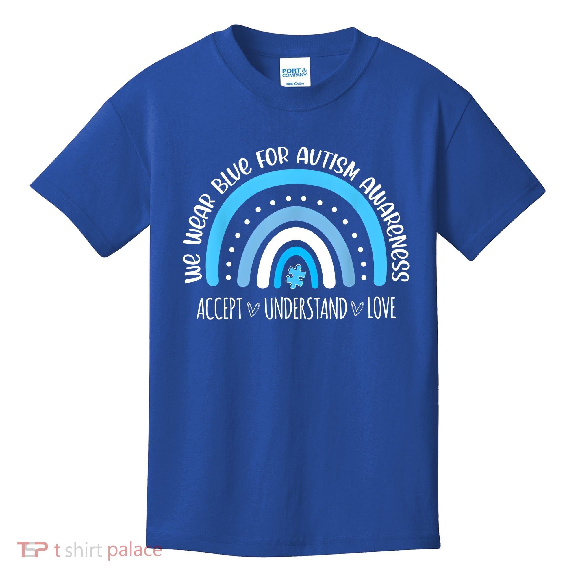 We Wear Blue For Autism Awareness Cute Rainbow Autistic Kids T-Shirt