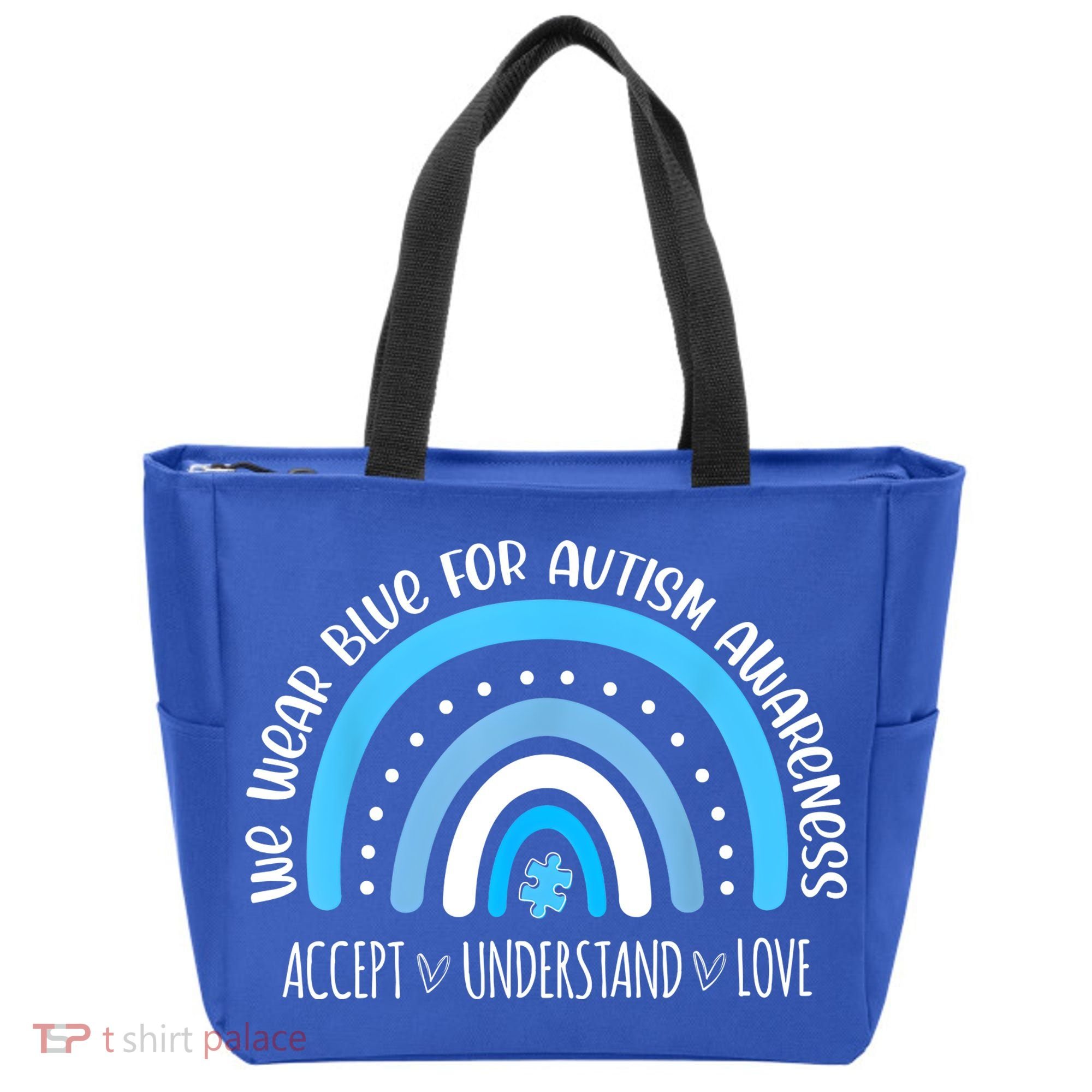 We Wear Blue For Autism Awareness Cute Rainbow Autistic Tote Bag