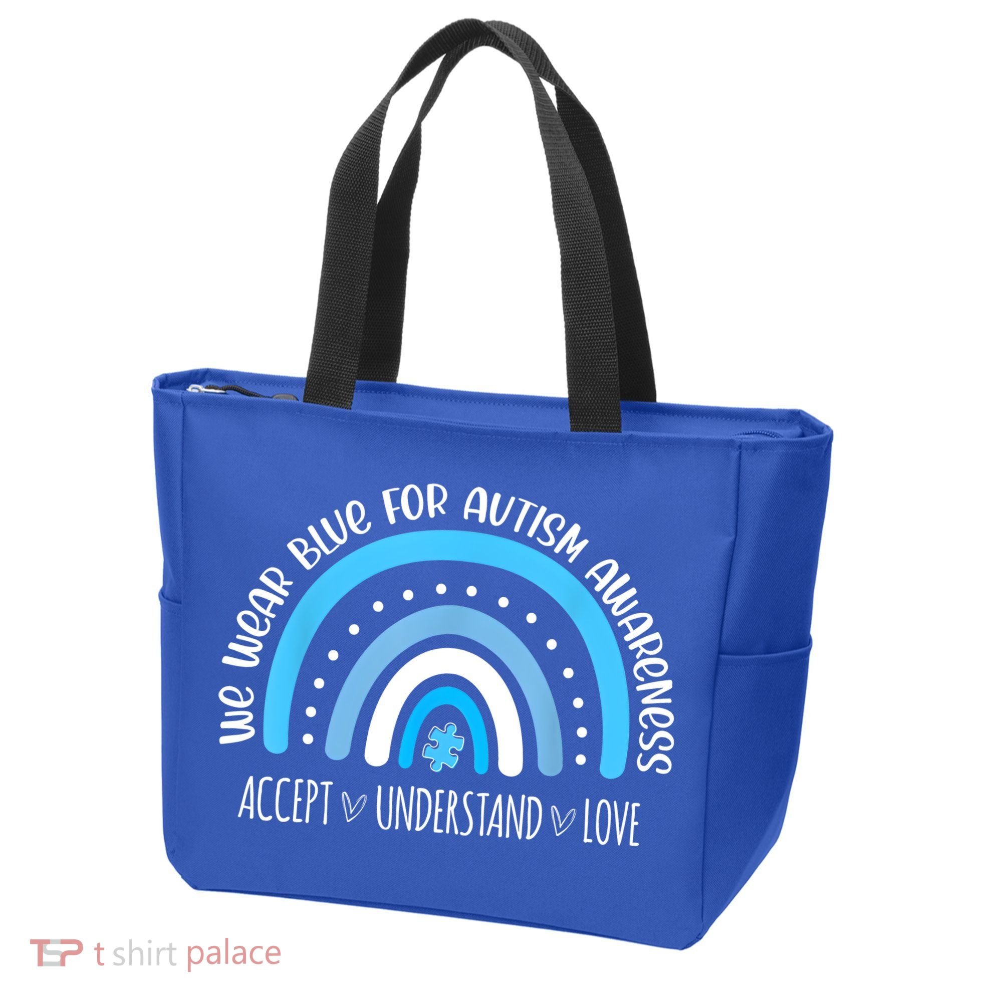 We Wear Blue For Autism Awareness Cute Rainbow Autistic Tote Bag
