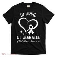 We Wear Blue Child Abuse Prevention Month Leopard Rainbow T-Shirt thumb 0