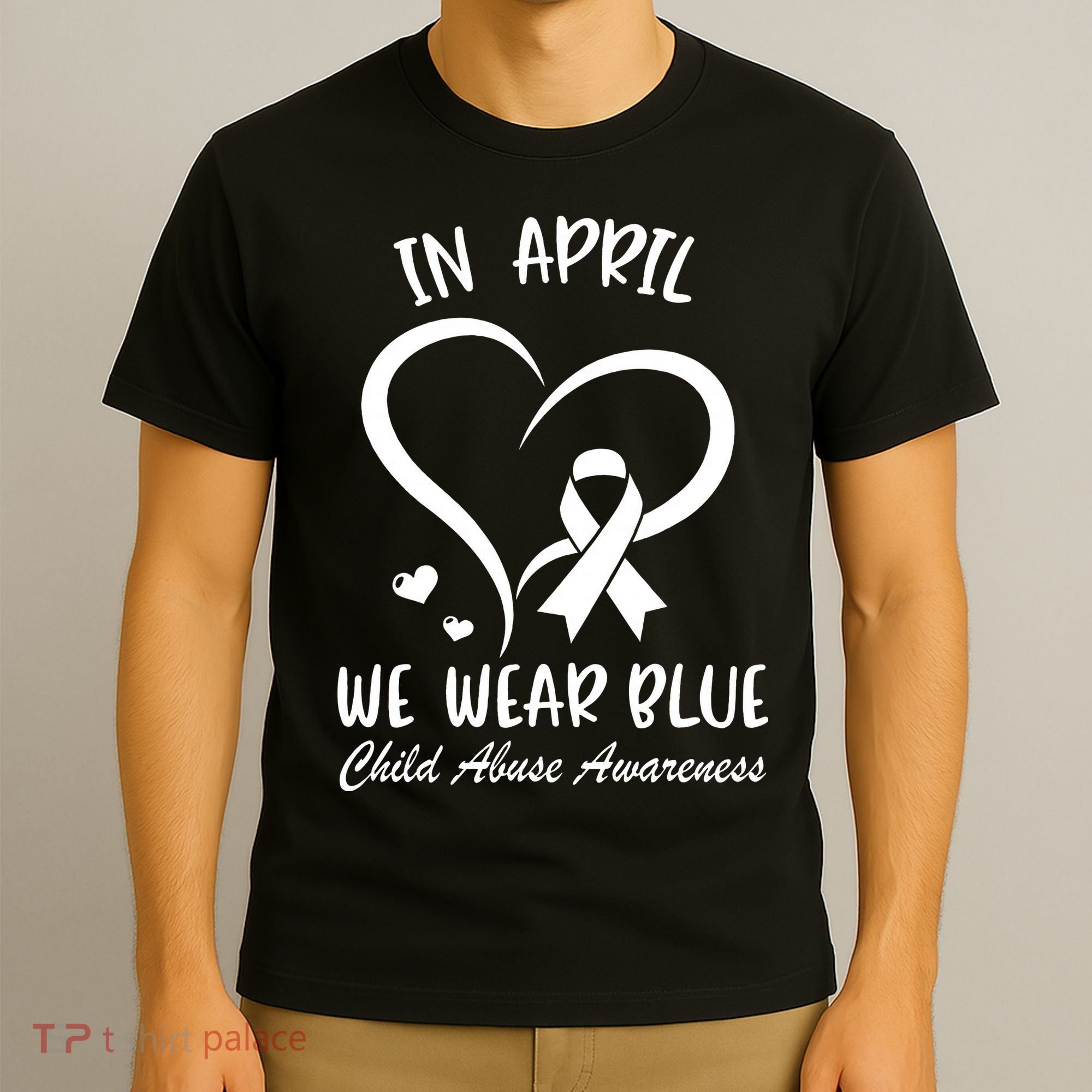 We Wear Blue Child Abuse Prevention Month Leopard Rainbow T-Shirt